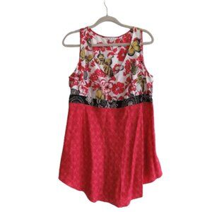 VINTAGE Y2K CABI 100% Silk Asian Inspired Floral Butterfly Babydoll Top Boho M